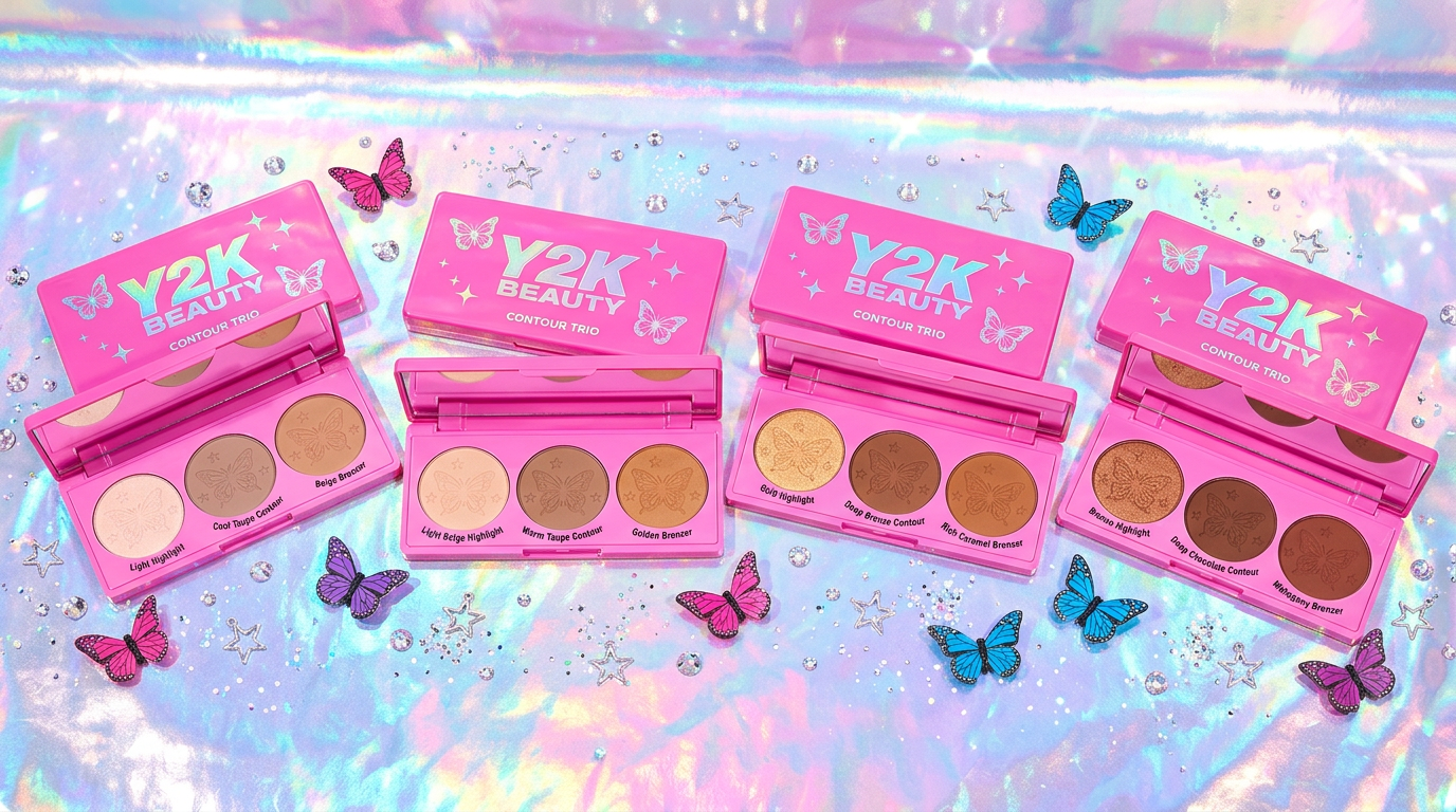 Cybrena Y2K Sculpt and Define Trio - 4 shade ranges fair medium tan deep on iridescent surface