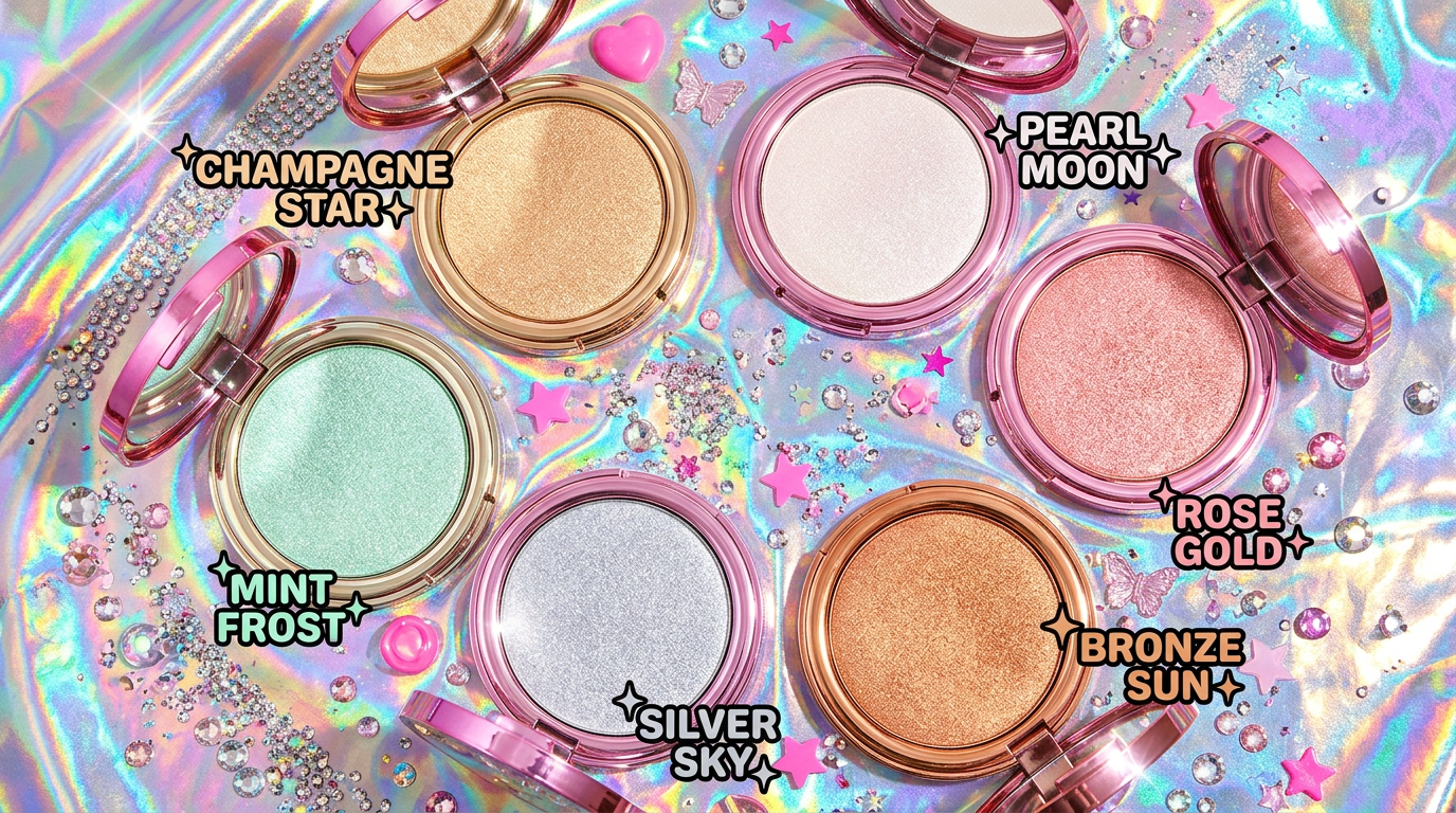 Space Glow Highlighter - 6 Shades Display Iridescent Foil
