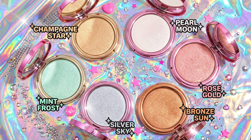 Space Glow Highlighter - 6 Shades Display Iridescent Foil