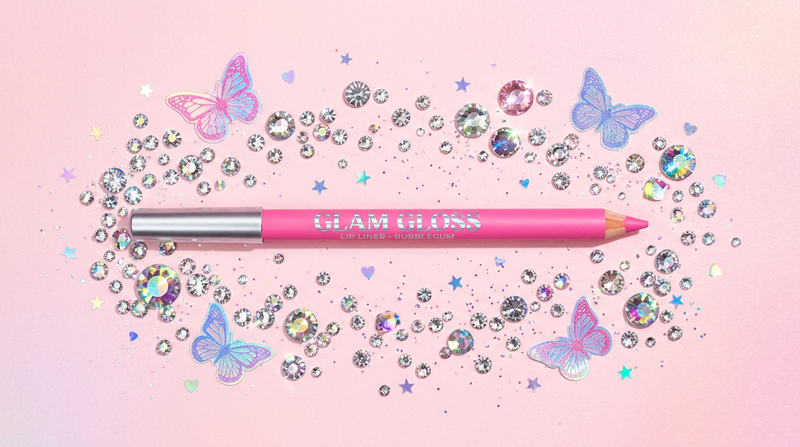 Cybrena Precision Lip Liner - Professional flat lay Y2K rhinestone sparkle holographic