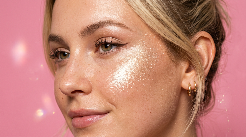 Space Glow Highlighter - Champagne Glow Cheekbone Swatch