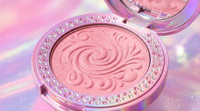 Cybrena Y2K Satin Blush Powder - Close-up macro of ultra-fine satin pink powder swirl