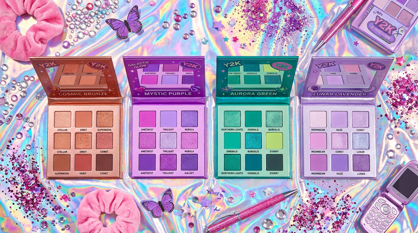 Cybrena Prism 6-Pan Eyeshadow Palette - 4 variations cosmic bronze mystic purple aurora green lunar lavender