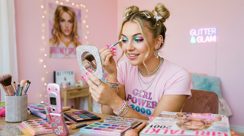 Y2K beauty editorial lifestyle eye primer application